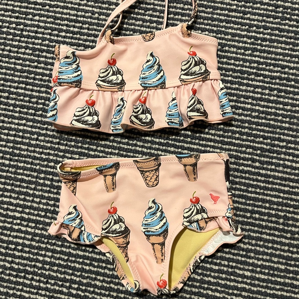 Pink Chicken Ice Cream Print Bikini Set